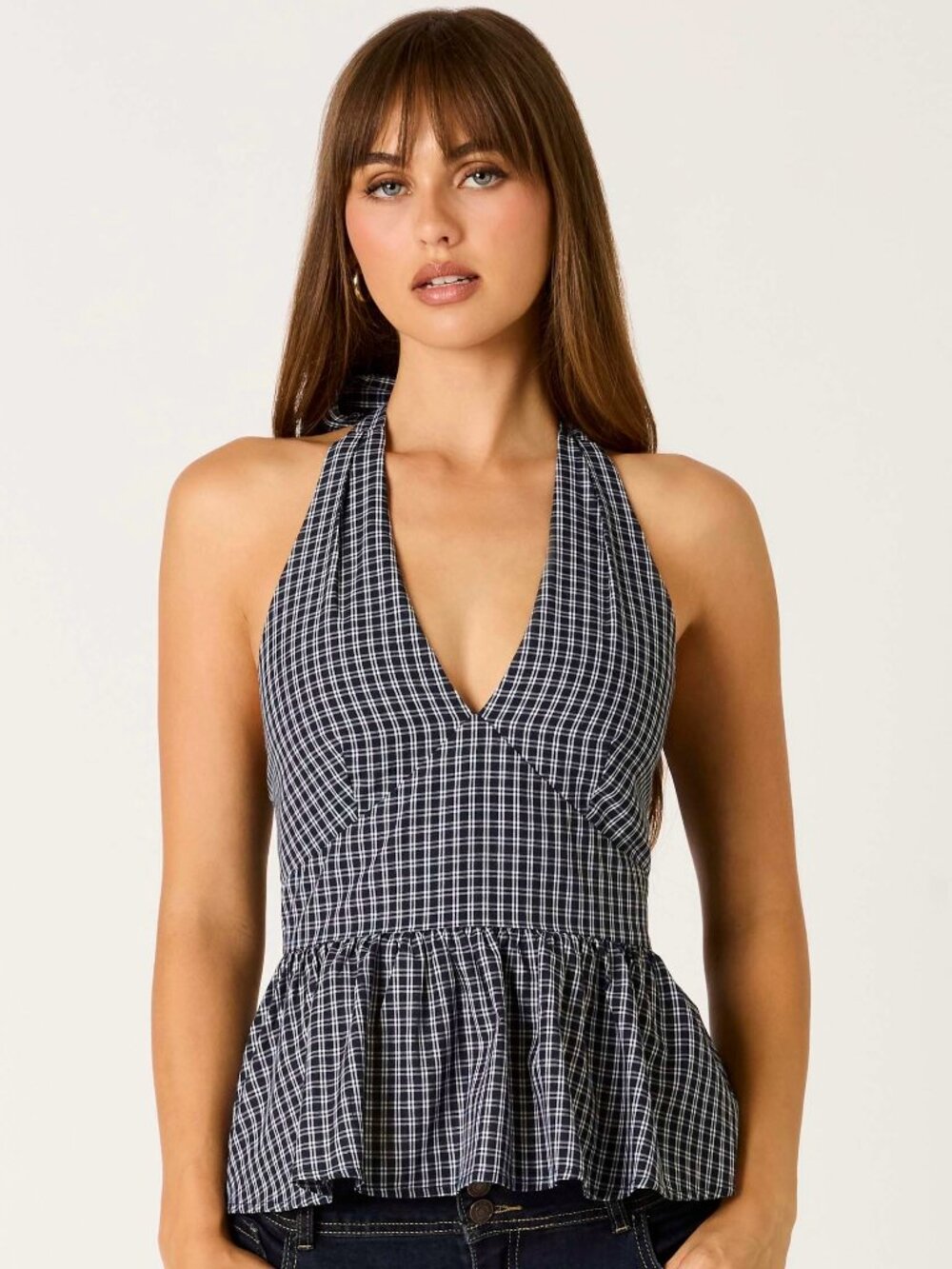 NEXT SEMESTER PLAID HALTER TOP